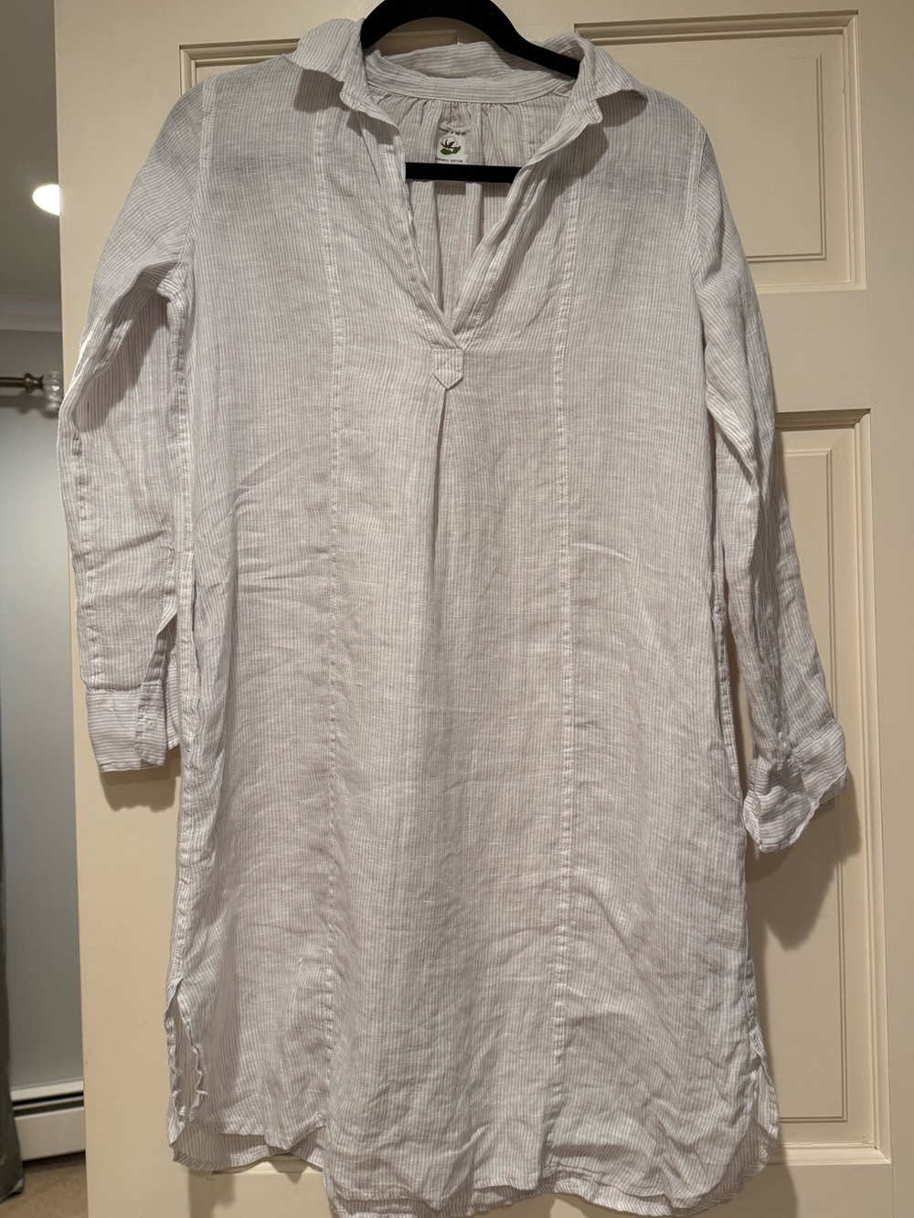 American Colors White & Tan/Grey Striped V-Neck Tunic/cover-up/dress